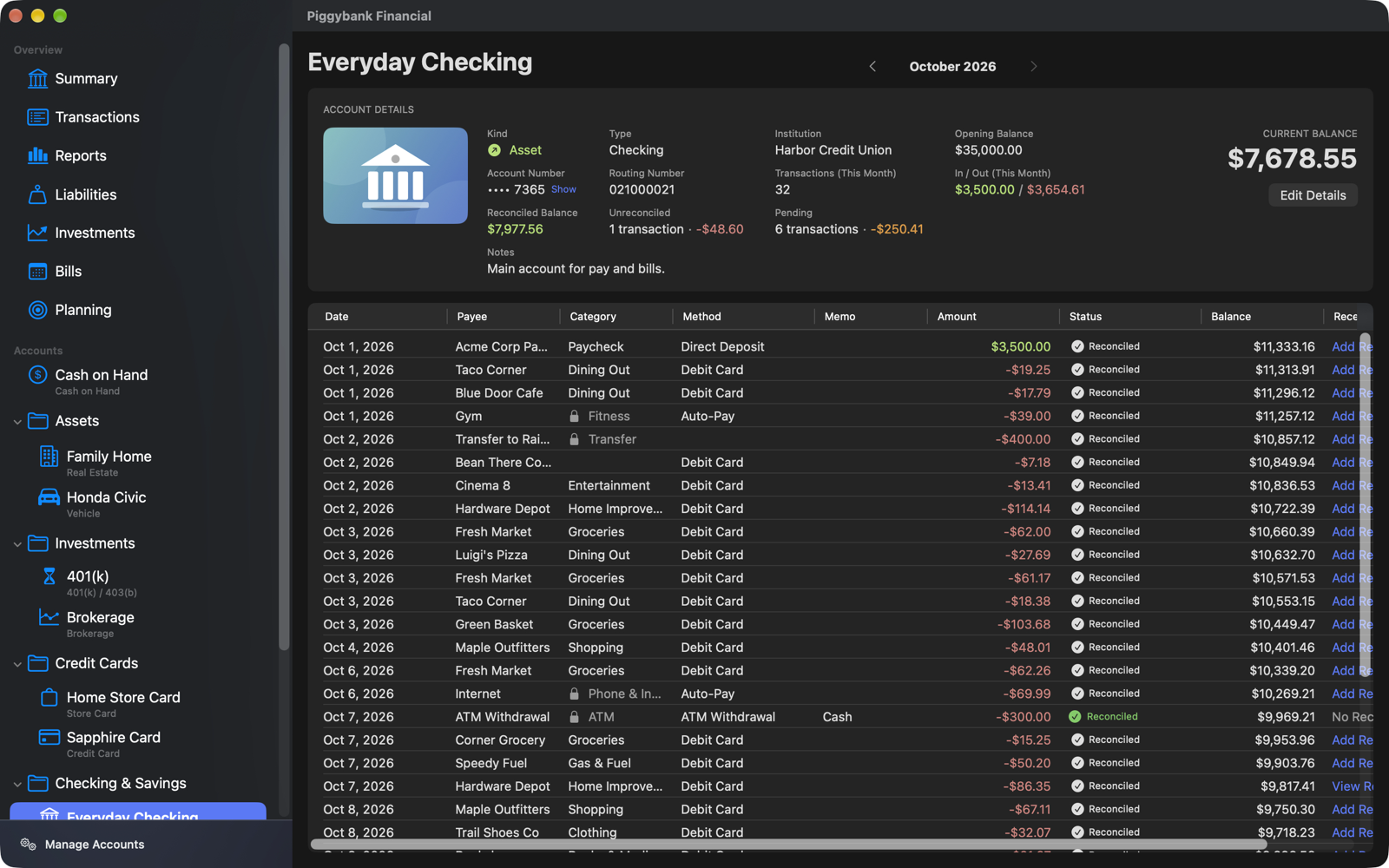 Account register
